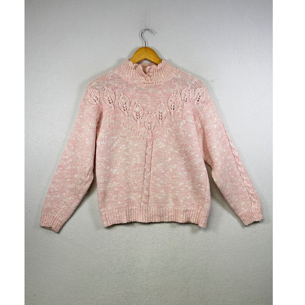 Ashley S Pink Speckled Mock Neck Cable Knit Sweater Women's‎ Medium
